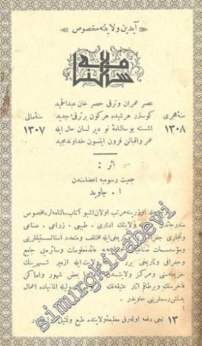 OSMANLICA: Aydın Vilayetine Mahsus Salname: 1308 Hicri, 1307 Mali Senesi: Def'a 13 -