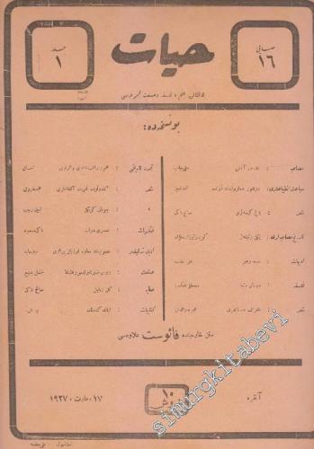 OSMANLICA: Hayat: Haftalık İlim, Felsefe ve Sanat Mecmuası -   Cilt: 1    17 Mart 1927