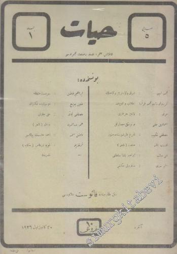 OSMANLICA: Hayat: Haftalık İlim, Felsefe ve Sanat Mecmuası -   Cilt: 1    30 Kanun-ı Evvel 1926