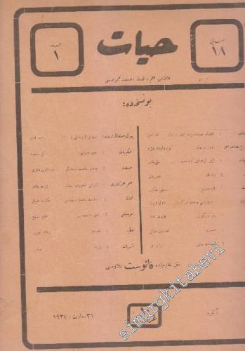 OSMANLICA: Hayat: Haftalık İlim, Felsefe ve Sanat Mecmuası -   Cilt: 1    31 Mart 1927