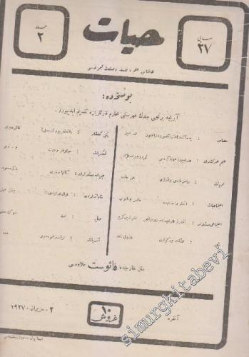 OSMANLICA: Hayat: Haftalık İlim, Felsefe ve Sanat Mecmuası -   Cilt: 2     2 Haziran 1927