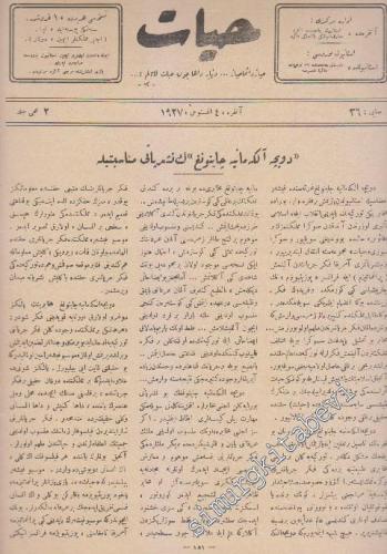 OSMANLICA: Hayat: Haftalık İlim, Felsefe ve Sanat Mecmuası -   Cilt: 2     4 Ağustos 1927
