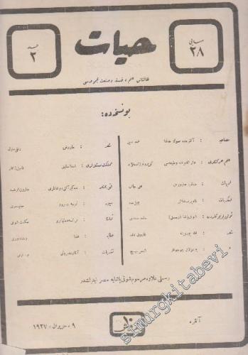 OSMANLICA: Hayat: Haftalık İlim, Felsefe ve Sanat Mecmuası -   Cilt: 2     9 Haziran 1927