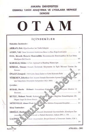 OTAM: Osmanlı Tarihi Araştırma ve Uygulama Merkezi Dergisi  - Sayı: 12; 2001