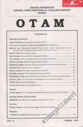 OTAM: Osmanlı Tarihi Araştırma ve Uygulama Merkezi Dergisi  - Sayı: 8; 1997