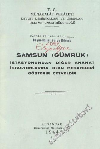 Samsun ( Gümrük ) İstasyonundan Diğer Anahat İstasyonlarına Olan Mesafeleri Gösterir Cetveldir -