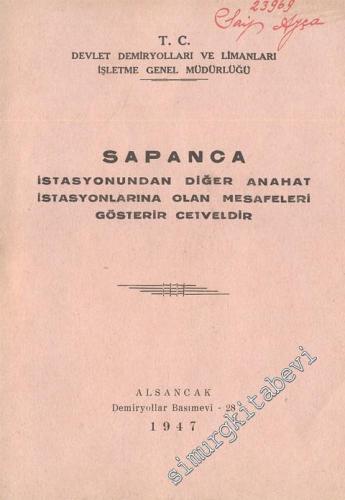 Sapanca İstasyonundan Diğer Anahat İstasyonlarına Olan Mesafeleri Gösterir Cetveldir -