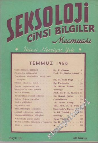 Seksoloji - Cinsi Bilgiler Mecmuası - İkinci  Neşriyat Yılı - Sayı: 16    3  Temmuz