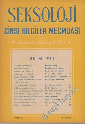 Seksoloji - Cinsi Bilgiler Mecmuası - Üçüncü Neşriyat Yılı - Sayı: 31    3  Ekim