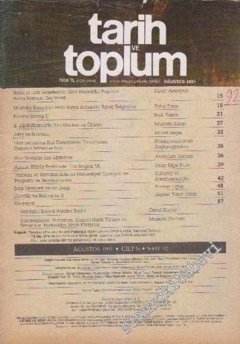Tarih ve Toplum Aylık Ansiklopedik Dergi - Sayı: 92  16    Ağustos  1991