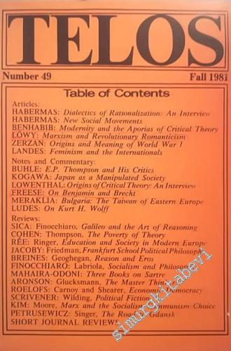 Telos: A Quarterly Journal of Radical Thought - Number: 49, Fall