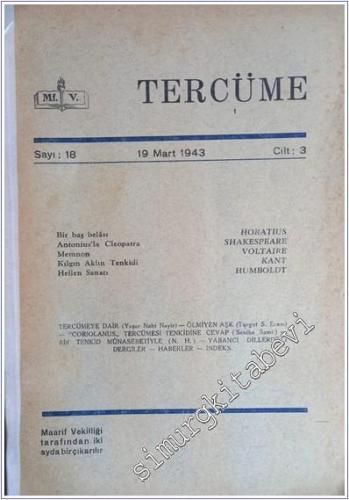 Tercüme Dergisi - Sayı: 18  Cilt: 3    Mart 1943