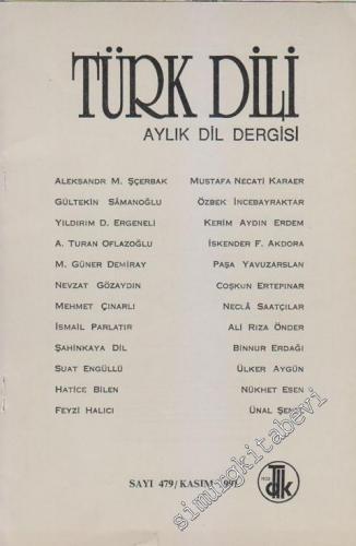 Türk Dili Aylık Dil Dergisi - Sayı: 479 Kasım