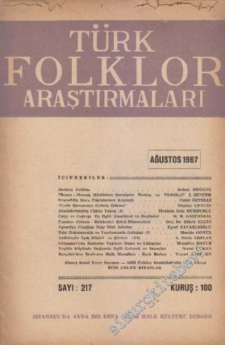 Türk Folklor Araştırmaları Dergisi - Sayı: 217 Cilt: 11 Yıl: 19 Ağusto