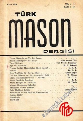 Türk Mason Dergisi - Sayı: 16, Yıl: 4, Ekim 1954       1954