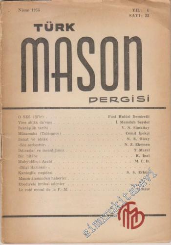 Türk Mason Dergisi - Sayı: 22, Yıl: 6, Nisan 1956