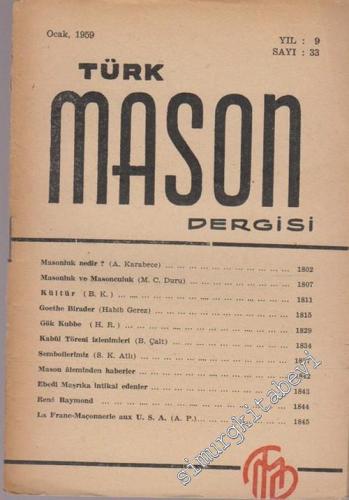 Türk Mason Dergisi - Sayı: 33, Yıl: 9, Ocak 1959