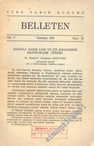 Türk Tarih Kurumu Belleten - Sayı: 19 Cilt: 5 Temmuz