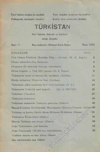 Türkistan - İlmi, İçtimai, İktisadi ve Kültürel Aylık Dergi - Sayı: 1,