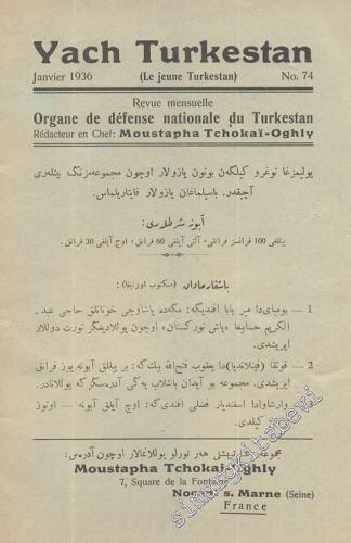 Yach Turkestan - Organe de défense nationale du Turkestan - No:74, Janvier 1936
