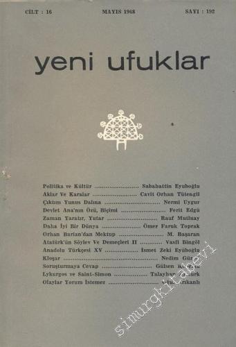 Yeni Ufuklar Aylık Sanat Fikir Dergisi - Sayı: 192, Mayıs 1968       1968