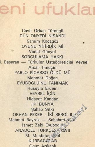 Yeni Ufuklar Aylık Sanat Fikir Dergisi - Sayı: 236, Mayıs 1973       1973